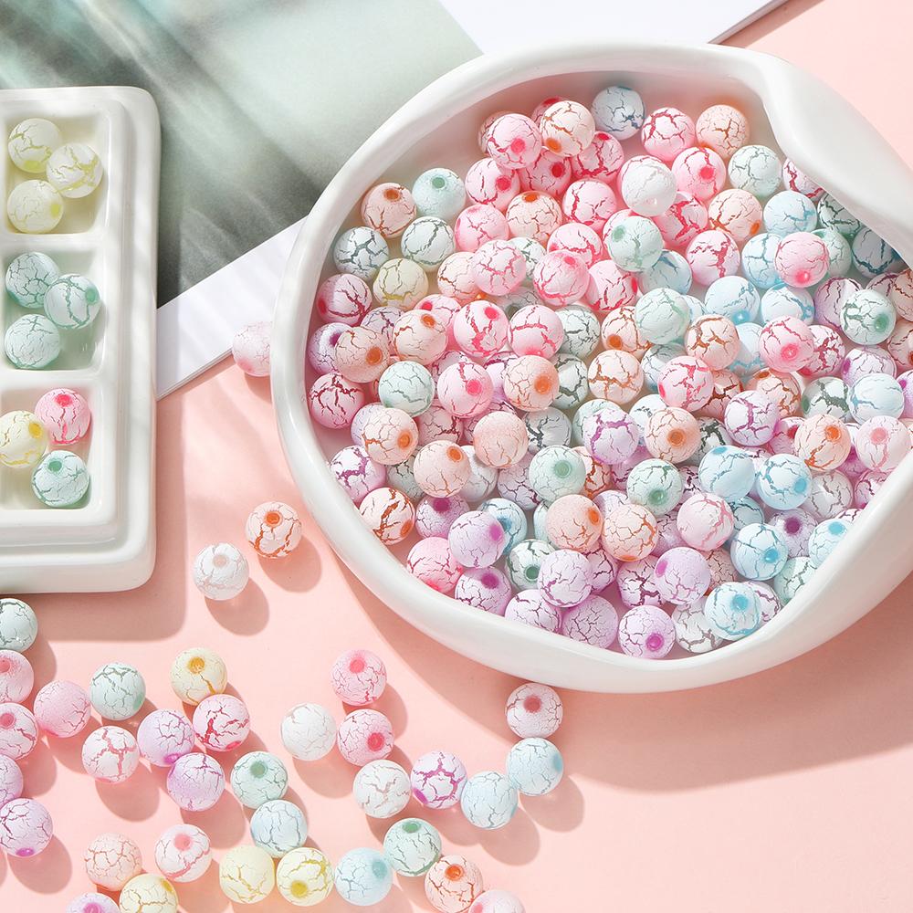 30/50pcs 8/10mm Round Color Cracked Acrylic Beads for Jewelry Making Multicolor Large Hole Loose Beads DIY Bracelet Necklace