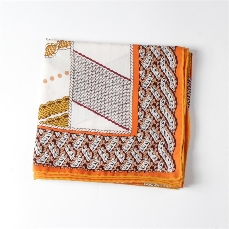 POBING Silk Cashmere Scarf Women Hand Rolled Rope Print Square Scarves Wraps Bandana Big Hijabs Female Foulard 135CM