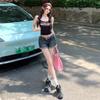 Women's 2025 Summer American Retro Low-Waist Denim Cuffed Shorts: Loose, Slimming, Wide-Leg Hotpants