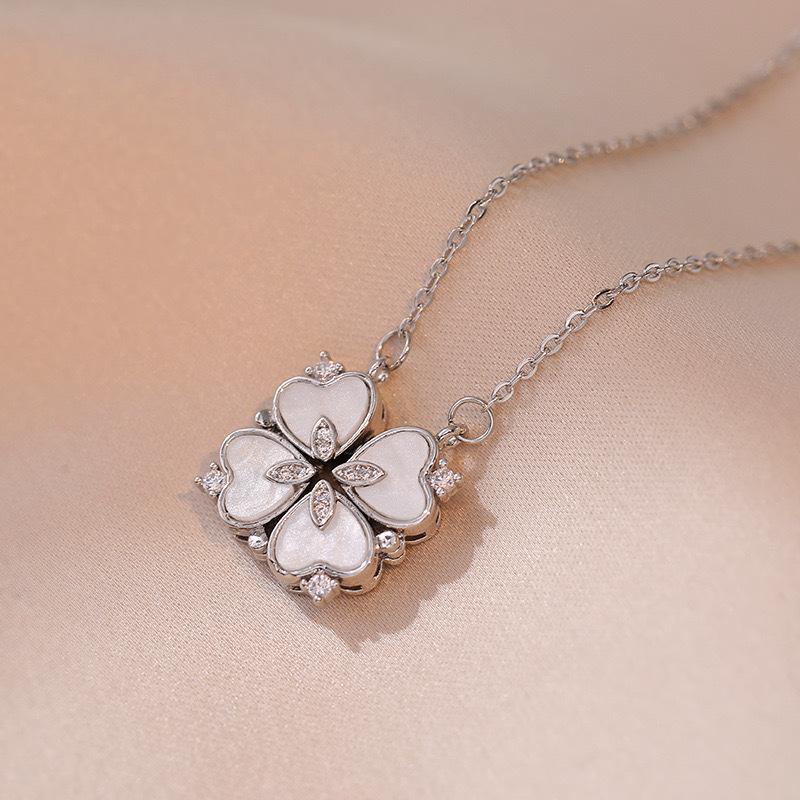 1pc Heart Shaped Four Leaf Clover Pendant Necklace Jewelry Zircon Women Love Clavicle Chain Gifts Openable ChokerJewelry