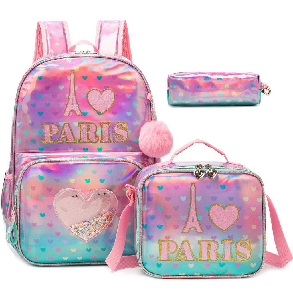 3PCS School Bag for Girls Cute Backpack Set with Insulated Lunch Bag Kids Bookbag for Elementary Back To School Gift Mochila