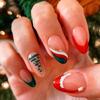 European And American Manicure Christmas Red French Hat Christmas Tree Lines Long Almonds Wear Armor