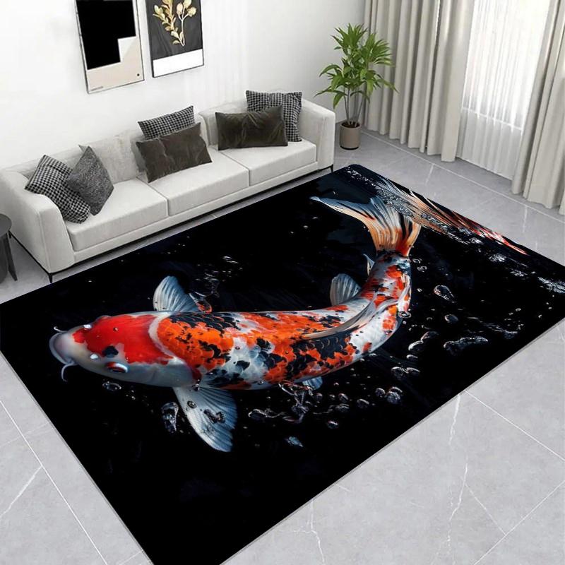 Underwater Koi Fish Carpet, Lucky Area Rug, Non-slip Floor Mat for Home Decor