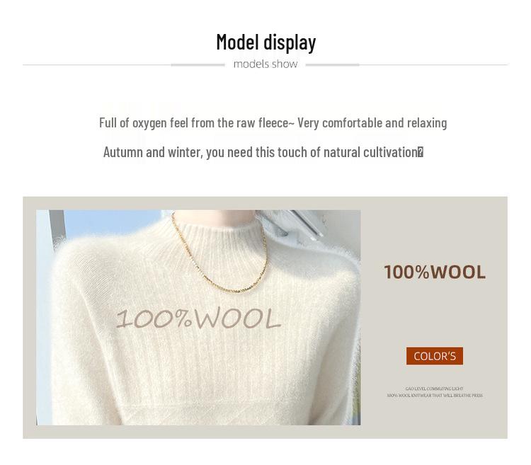 Women's 100% Pure Wool Thick High-Neck Cable Knit Sweater