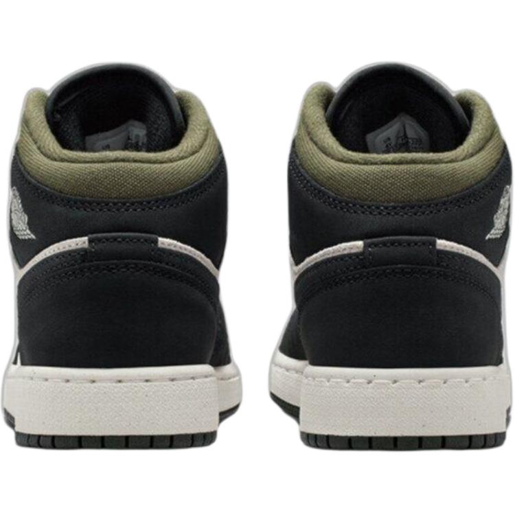 Air Jordan 1 Mid SE GS Medium Olive Off Noir Kids Sneakers Green Light-Orewood-Brown Sail HV4399-102