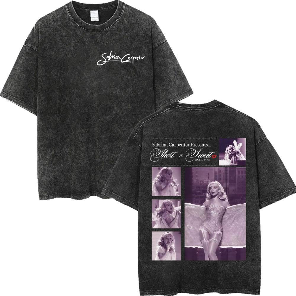 Sabrina Carpenter Album Poster Graphic T Shirt Men Women High Quality Vintage Washed Tshirt Summer Casual Loose Cotton Tshirts