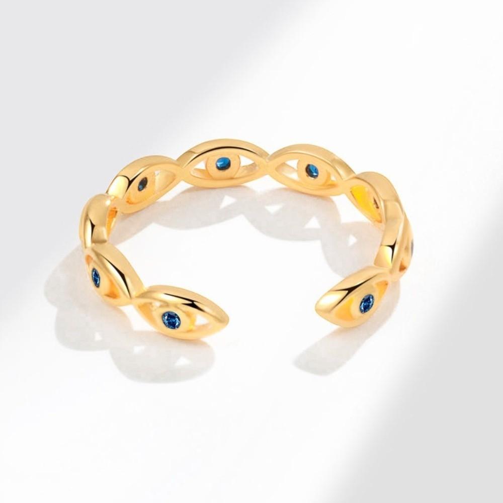Trendy Turkish Ring Unique Blue Zircon Ring Gold Demon Eye Open Ring  Daily