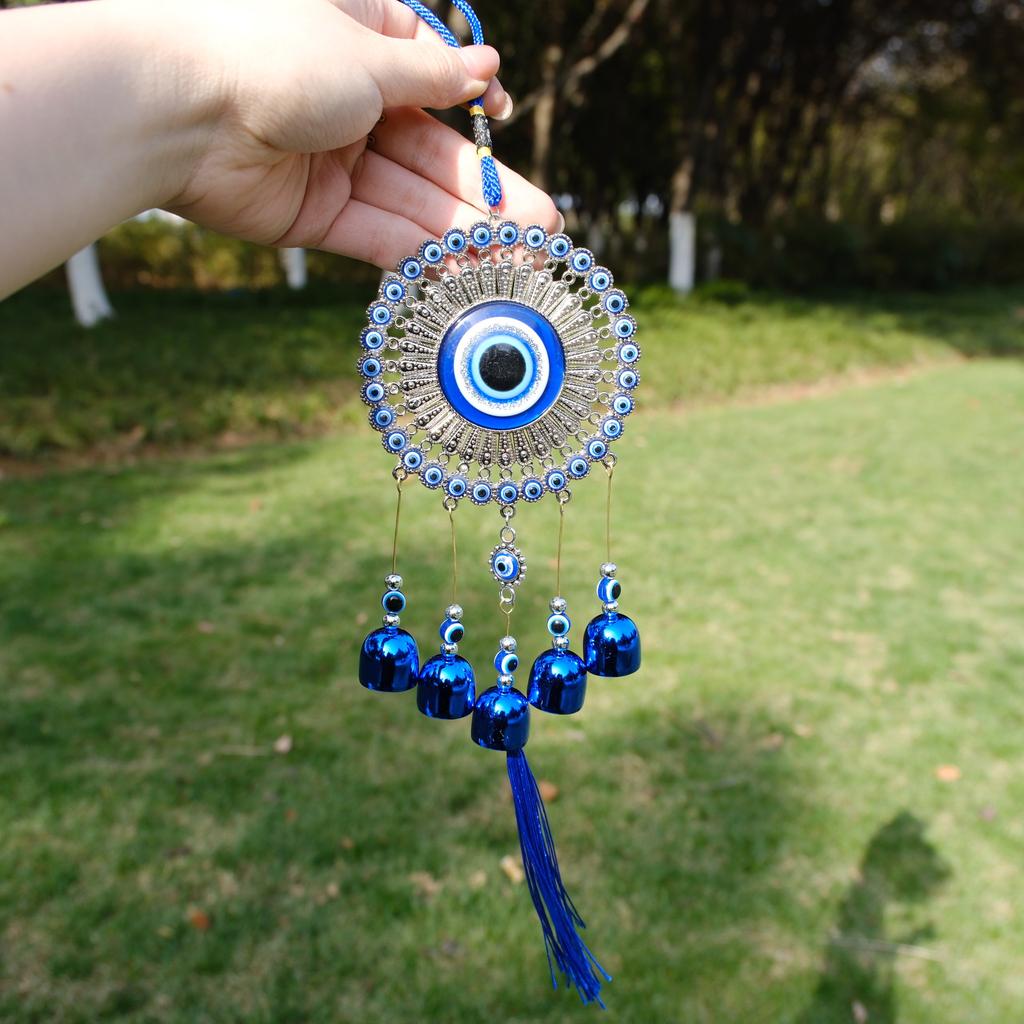 D5 Sunflower Evil Eye Wind Chimes Lucky Turkish Blue Eye Bead Tassel Wind Bell Wall Hanging Decor Amulet Protection Car Pendant