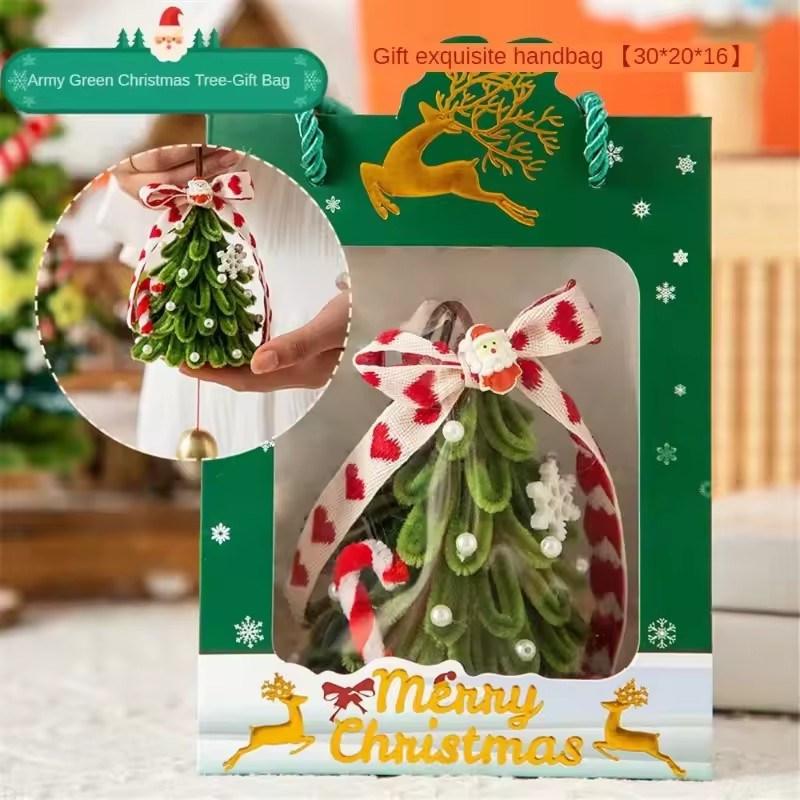 Handmade DIY Christmas Tree Ornament Kit Plush Felt Craft Material with Festive Bells Heart Bows for Xmas Gift Decoration Jewelr