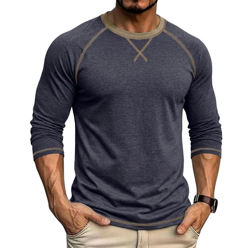 Men's T-Shirts Long Sleeve O-Neck Pactwork Casual Spring Autumn Tees Tops Fashion Mens Clothing