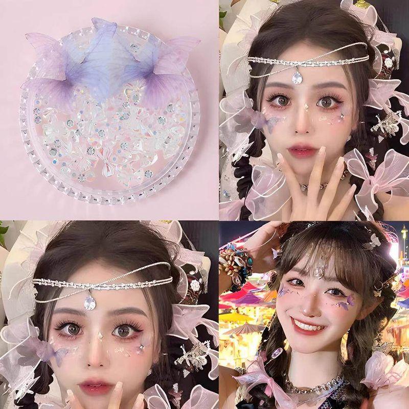 

Face Stickers with Rhinestones, Eye Makeup, Bright Diamonds, Tear Diamonds, Pearls, Butterfly Face Stickers for Concerts, Music Festivals, and Dance Crystal Bow Makeup Comes with Tweezers and Glue