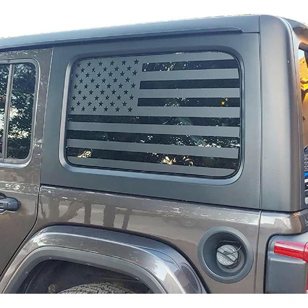 Rear Window American Flag Decal Compatible With Jeep Wrangler JL JLU 2018-2024 2025 (4-Door Version), Precut Back Side Window Glass USA Flag Vinyl