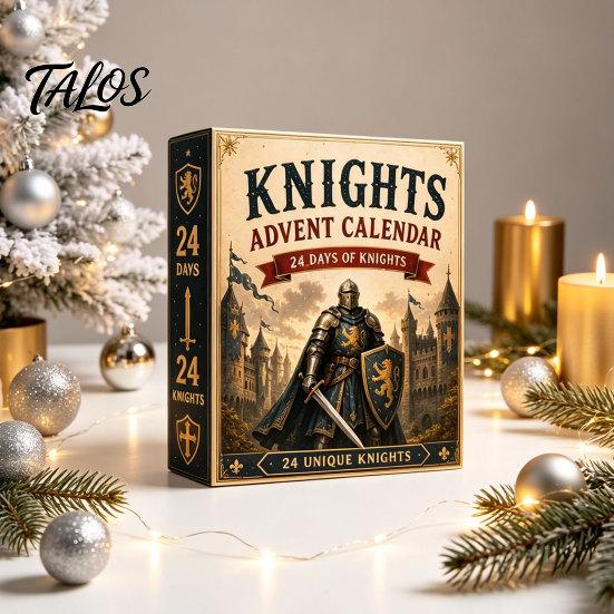 Holiday Countdown Calendar Christmas Medieval Knight Advent Calendar, with 24 Acrylic Decorations, Collectible Decor Day Xmas Box, Party Gift
