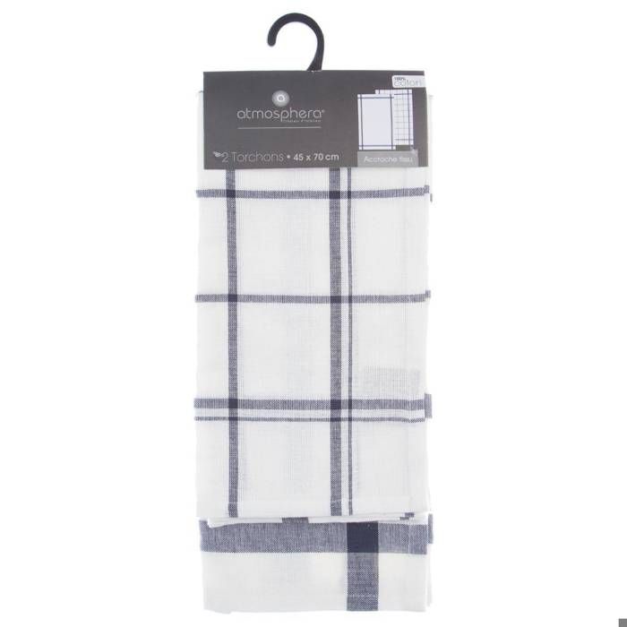 Lot de 2 torchons "Tradition" en coton bleu 45x70cm - Atmosphera createur d'interieur
