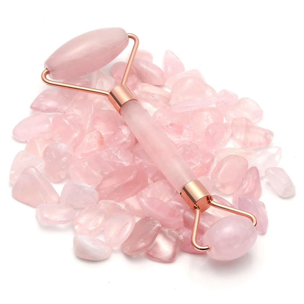 High Quality Natural Jade Facial Roller Set pink Crystal Quartz Stone Jade Roller Beauty Massager
