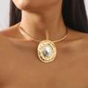 Tooxika Patchwork Oval Mirror Necklace Metal Colour Blocking Pendant Necklace Collar