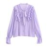 Kaslead New Arrival Women's Fashion Style Fashion Casual Easiest for Match Purple Ruffles Long Sleeves Shirt