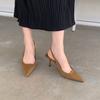 2025 spring new pointed thin heel middle heel single shoes empty bag head sandals high heels green women's shoes