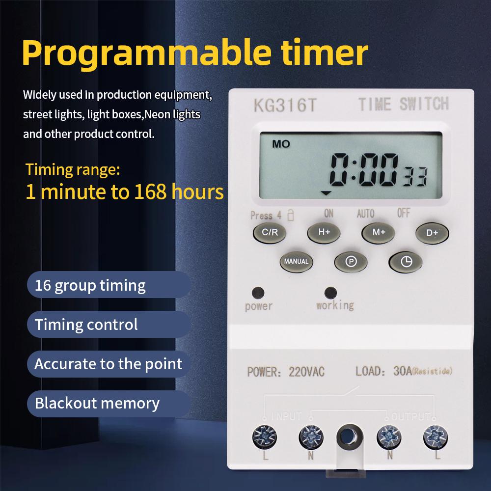 Automatic Electronic Timer Switch Relay 220V 25A Weekly 7 Days Minutes Second 168 Hours Time Control Programmable Timer