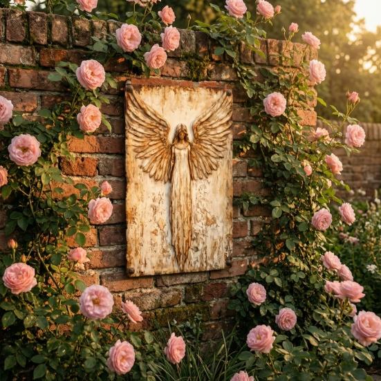Arte de Parede em Metal Anjo da Guarda Rústico, Placa Pendurada Vintage com Asas de Anjo Desgastadas para Casa de Fazenda, Sala de Estar, Quarto, Hall de Entrada, Varanda, Decoração de Parede