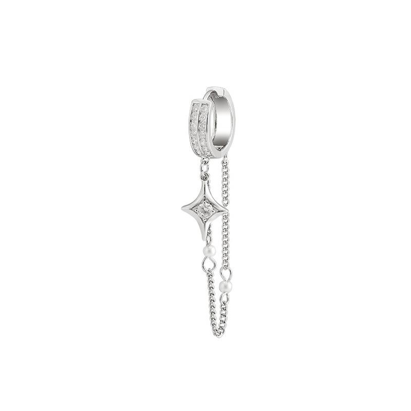 Diamond-Encrusted Four-Star Earrings Long Chain Pearl Earrings Internet Celebrity Fringed Cross Star Ear Buckle