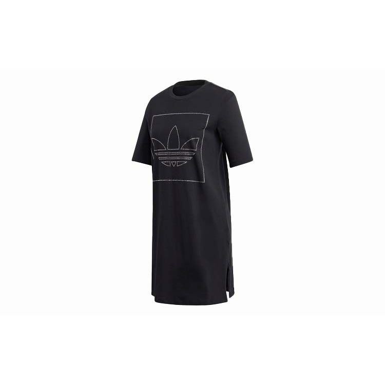 Adidas Originals Logo Solid Color Sports Casual Breathable Loose Round Neck Short Sleeve Dress Women dress Black FU1727 36