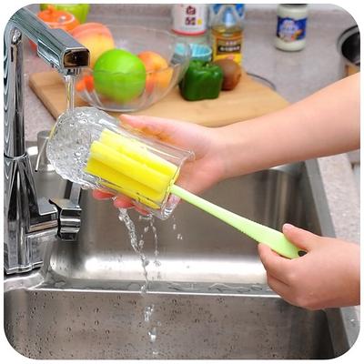 3 Stück Küchenreinigungswerkzeug Schwammbürste für Weinglas, Flasche, Kaffee, Tee, Glas, zufällige Farbe