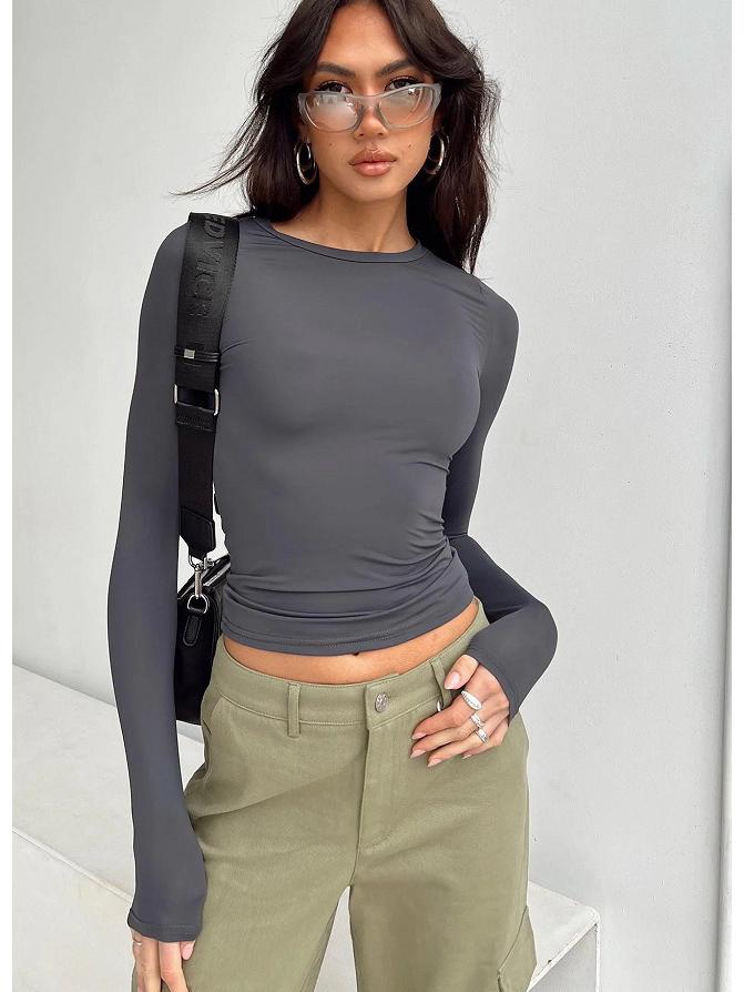 European and American Women's Casual Slim Fit Long Sleeve Pullover T-shirt Streetwear Set