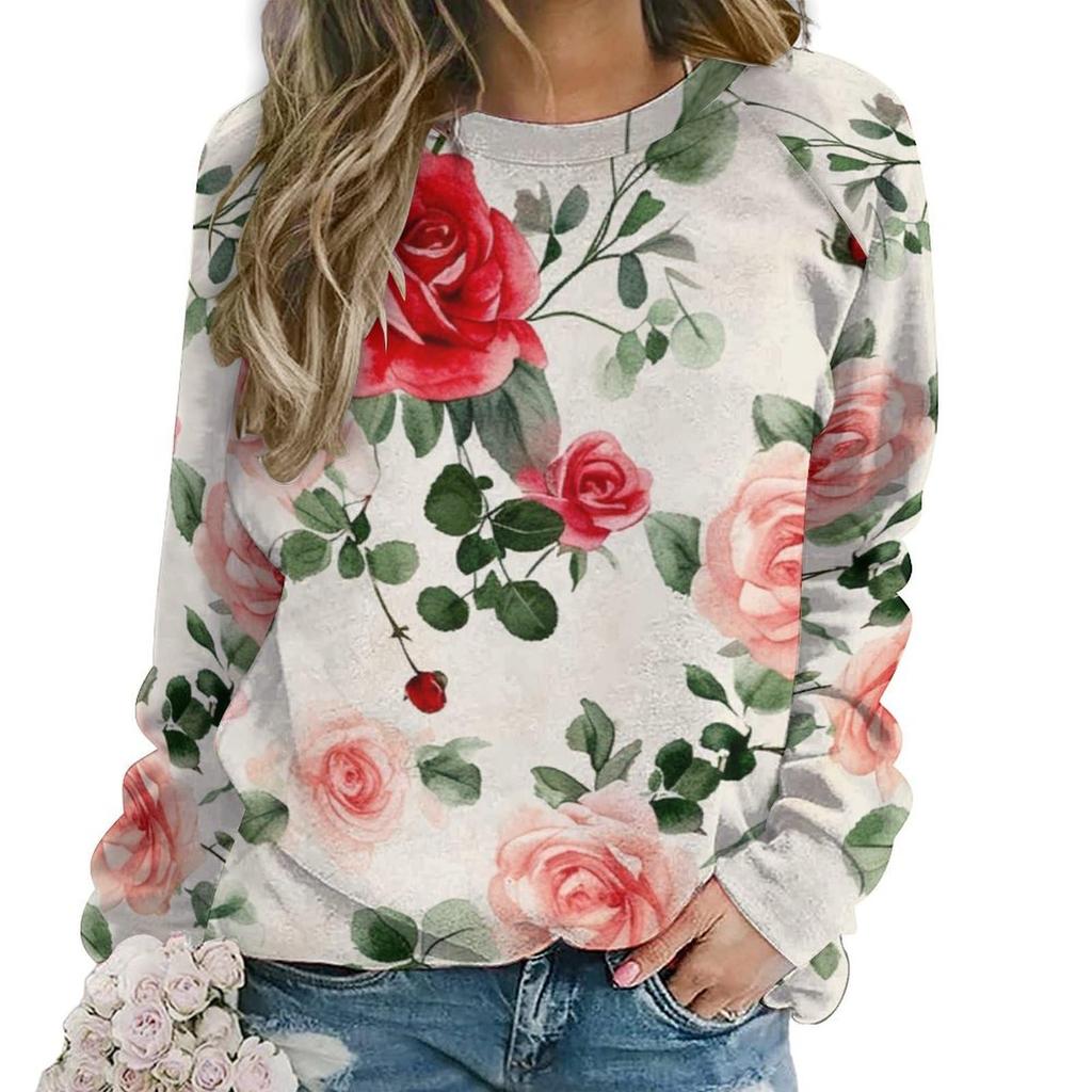 Floral Flower Pattern 3D Print Sweatshirts Women New Casual O-Neck Hoodies Streetwear Y2k Pullovers Harajuku Tops Woman Clothing
