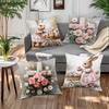 4 Easter Rabbit Pillow Covers Warm And Comfortable Polyester With Zipper Closure Machine Washable Perfect For Living Room Sofa