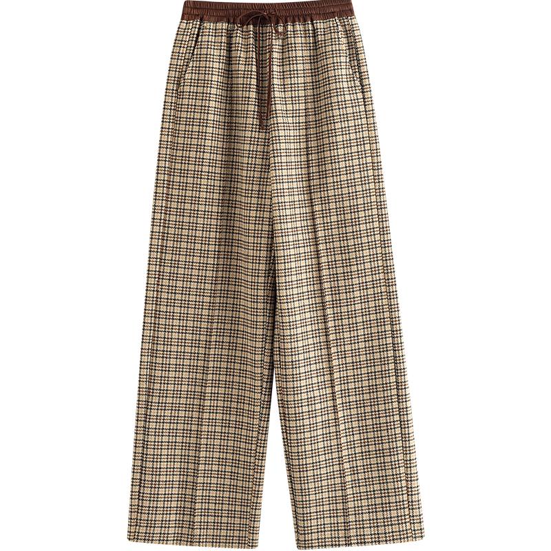 INMAN Women's Miu Series Plaid Wool Blend Wide-Leg Pants