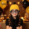 Adjustable Elastic Suspenders Knit Hat Costume Set, Retro Round Glasses Gloves, Halloween Party Comic Exhibition Cosplay Gear Accessories Kit