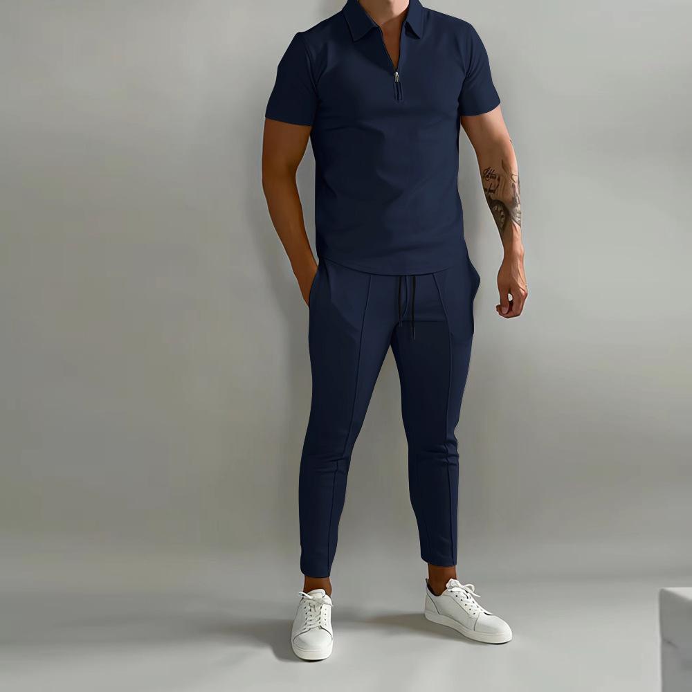2025 Summer Slim Fit Men's Suit: Short Sleeve, Long Pants Casual Sports Set