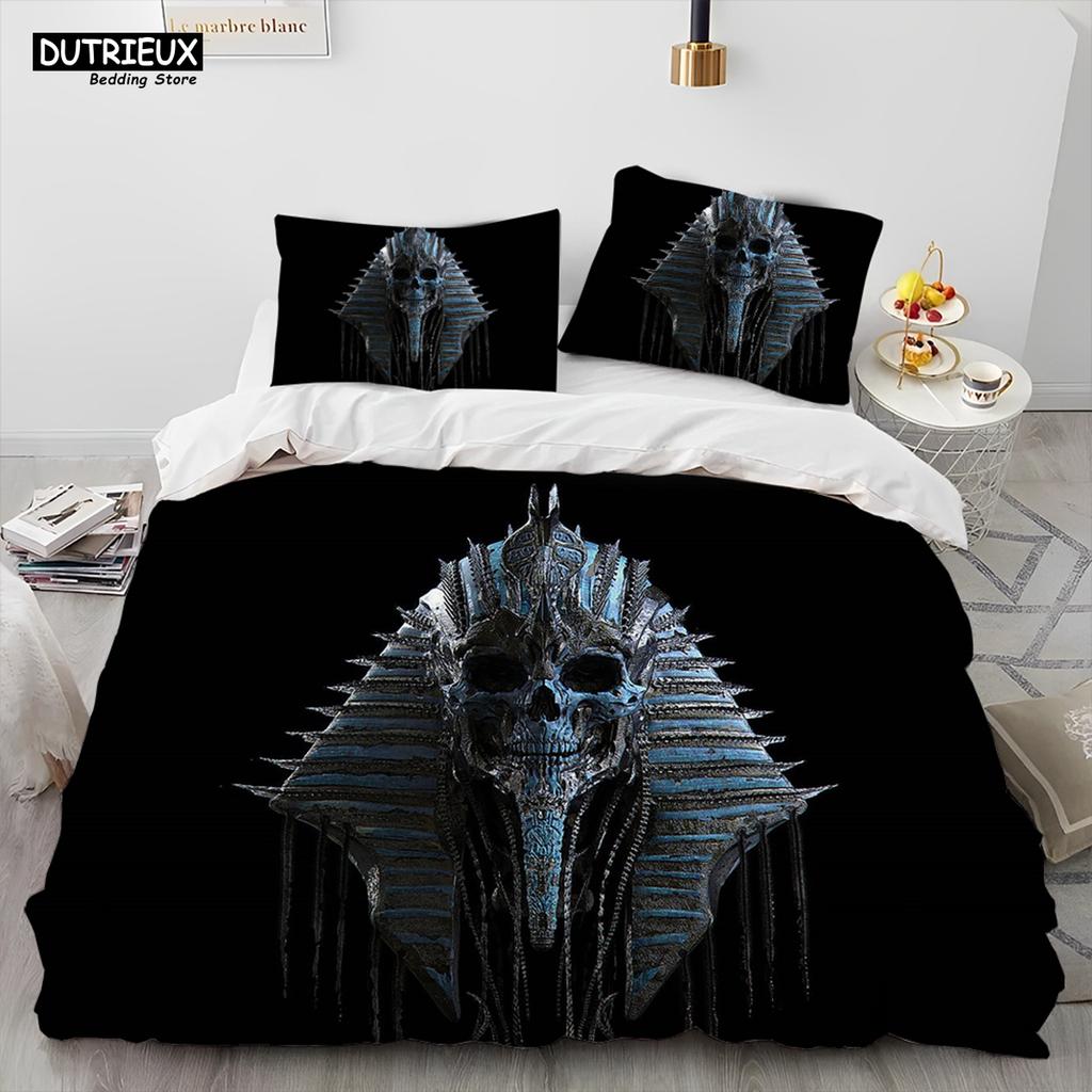 Egyptian Mythology Pharaoh Hieroglyphics Comforter Bedding Set,Duvet Cover Bed Set Quilt Cover Pillowcase,Queen Size Bedding Set