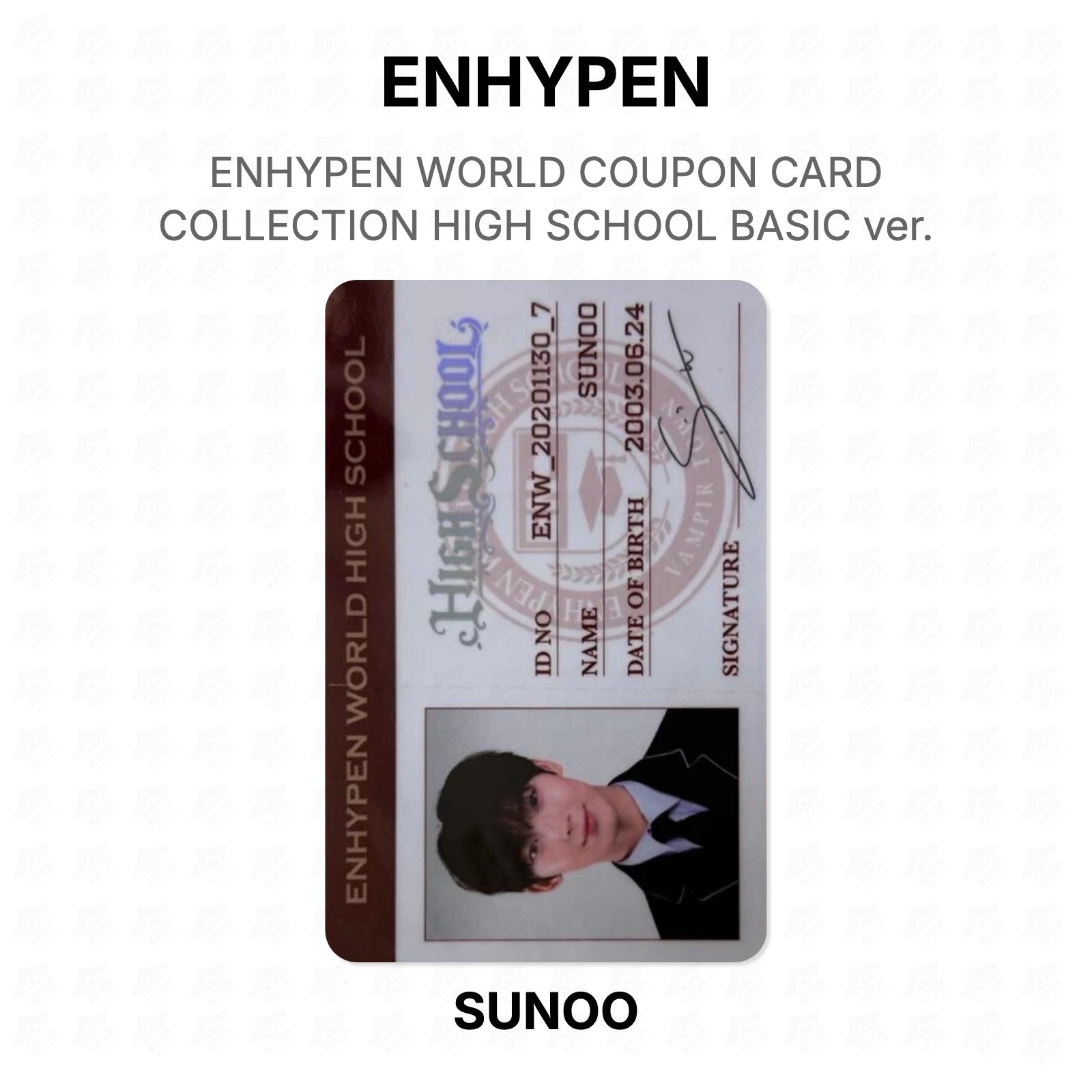 ENHYPEN SUNOO WORLD COUPON CARD COLLECTION HIGH SCHOOL BASIC ver. Official Photocard SUNOO