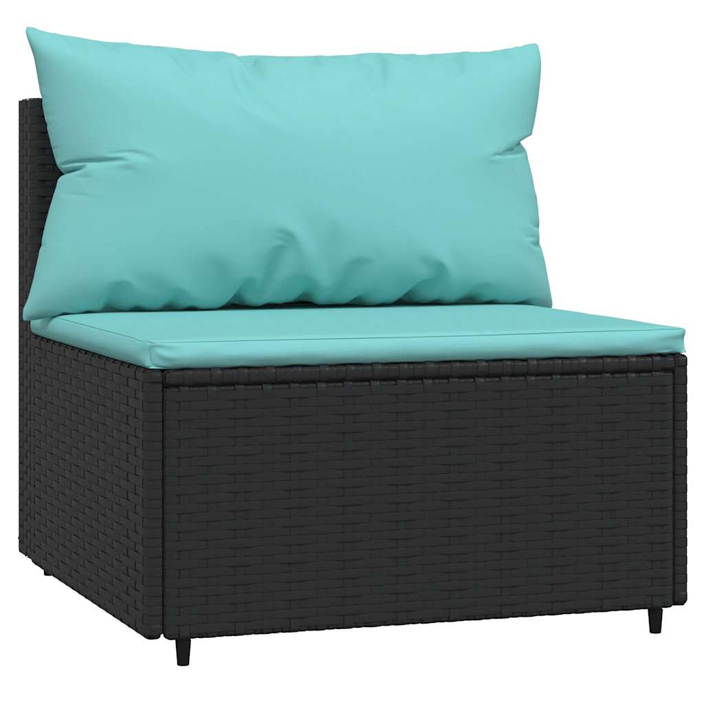 Garden Center Sofa with Cushions Black Poly Rattan