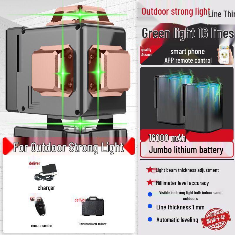 12-Line High-Precision Laser Level with Infrared for Indoor/Outdoor Use