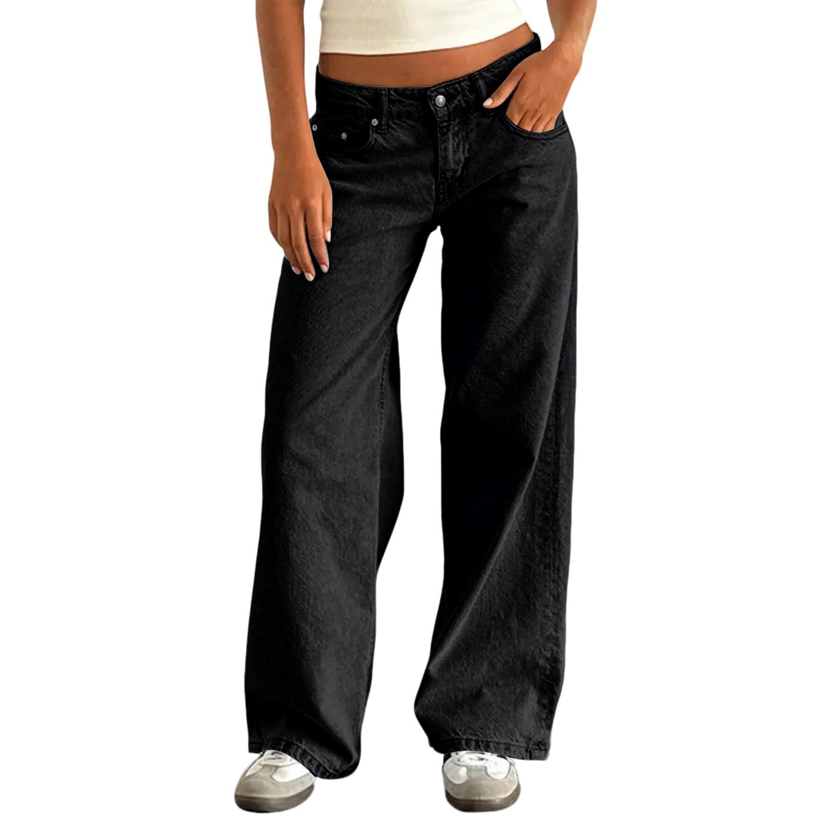 

Women s Solid Color Jeans Loose Casual Straight Leg Wide Leg Pants L