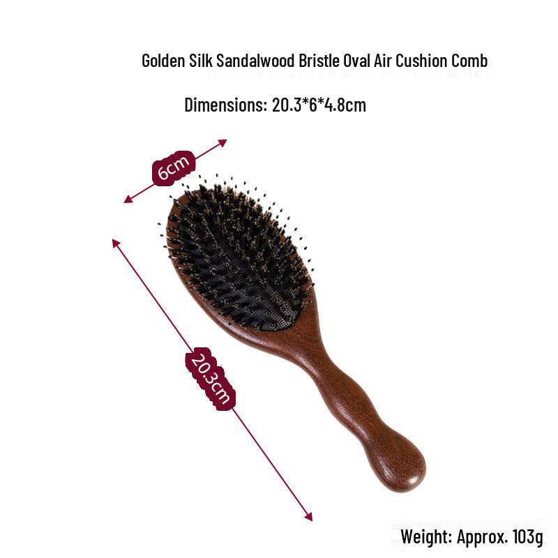  Pettine Massaggiante con Cuscinetto d'Aria in Sandalo Dorato - Pettine Retrò in Legno Massiccio per Capelli Lunghi da Donna