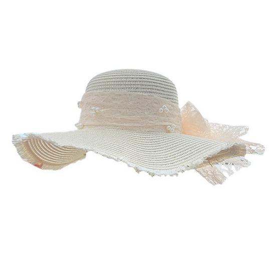 

Sun Hat Women Wide Brim Beach Straw Hat with Lace Bow Tie Adjustable Strap UPF Protection Summer Travel Hat