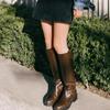 Krazing Pot Kuskinn Skinn Høst Vinter Sko Med hæler Stor størrelse 46 Rytterstøvler Kvinner Holder Varm Lår Høye Støvler