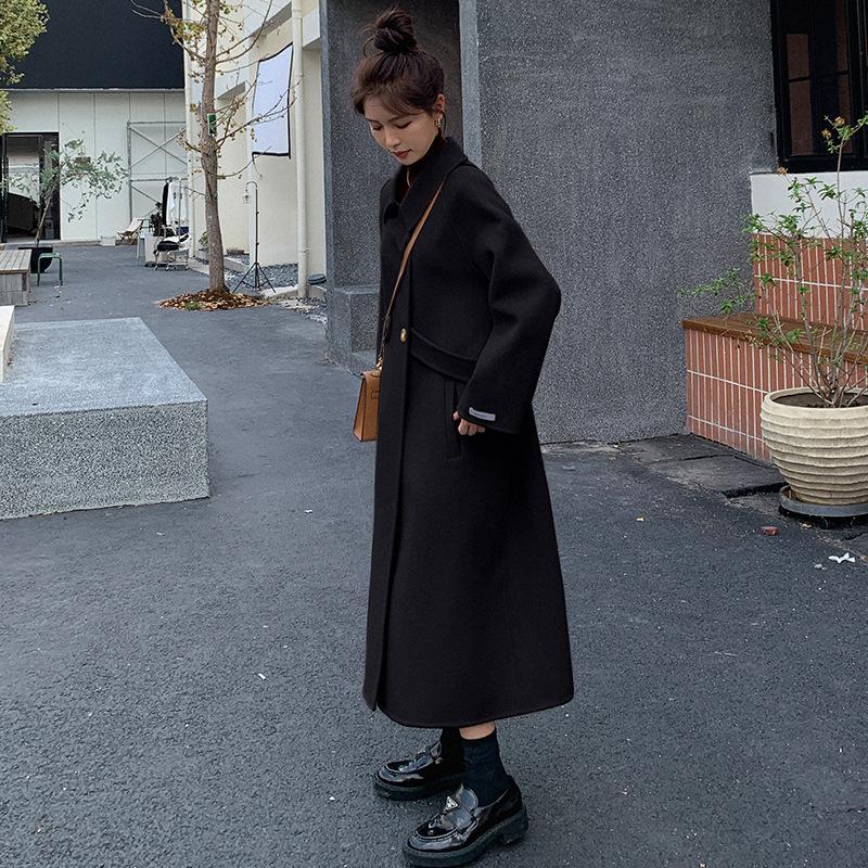 

Белое двухстороннее кашемировое пальто для женщин на осень и зиму, новый стиль, выше колена, шерстяное пальто в стиле Хепберн L