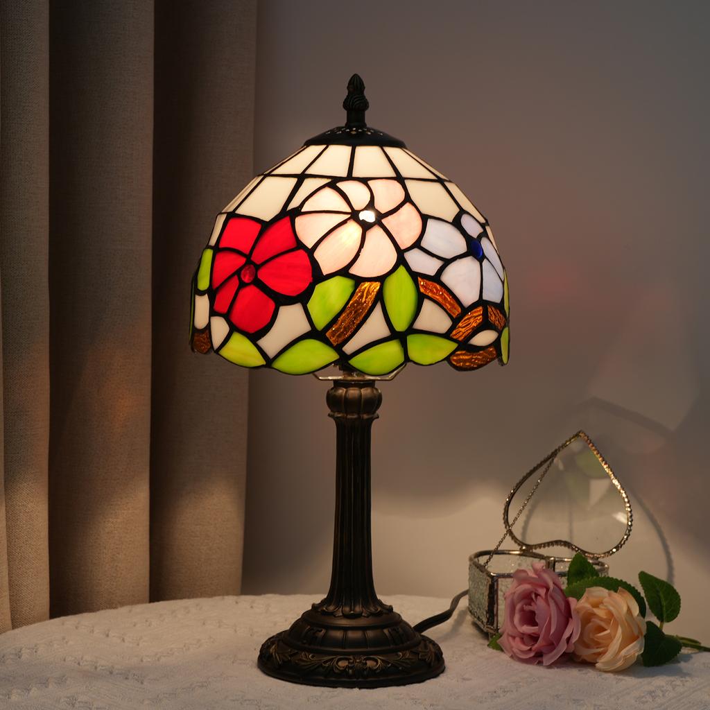 Morning Glory Table Lamp, 8 Inches Stained Glass Lamp,Handmade Vintage Lamp,Decor Bedside Bedroom Living Room and Study