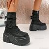 Punk Style Thick Bottom Women's Black Short Boots Side Zip Buckle Straps Platform Shoes for Women Zapatos De Mujer Size 35-42