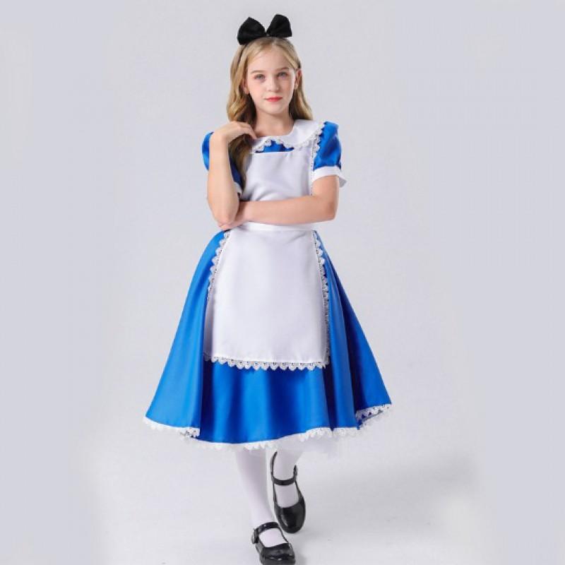 Alice In Wonderland Cosplay Dress Costume Women Kids Sweet Lolita Maid Outfit Halloween Party Stage Performance