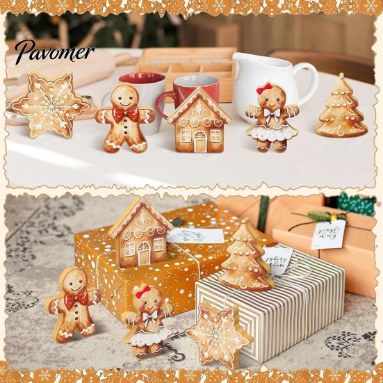Handcrafted Wooden Christmas Figures 5Pcs/Set Gingerbread Man Tabletop Decor, Vintage Cookie Classic Holiday Theme Ornaments Shaped Ornament for Home