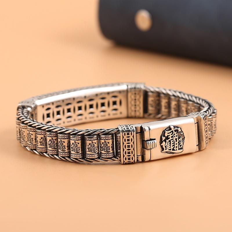 Factory Price S925 Silver Retro Lucky Pixiu Man Bracelet Thick Style Domineering Trend Personality Jewelry Gift