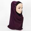 Women Solid Color Pearls Chiffon Scarf Muslim Lady Hood Headcloth