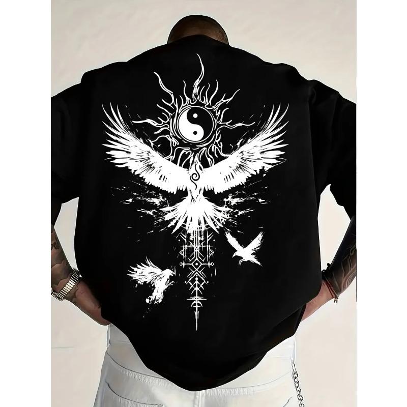 Men's Summer 100% Cotton Fashionable Casual Sports Loose Japanese Samurai Pattern Printed Round Neck Short Sleeve T-shirt Top