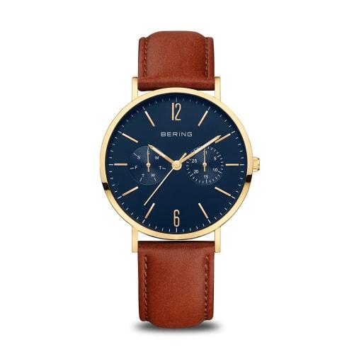 BERING (Bering) Men's & Women's (Unisex) Watch, Japan Exclusive, Navy x Brown Calf Leather & Black Stainless Steel with Two Mesh Straps, Sapphire Crys